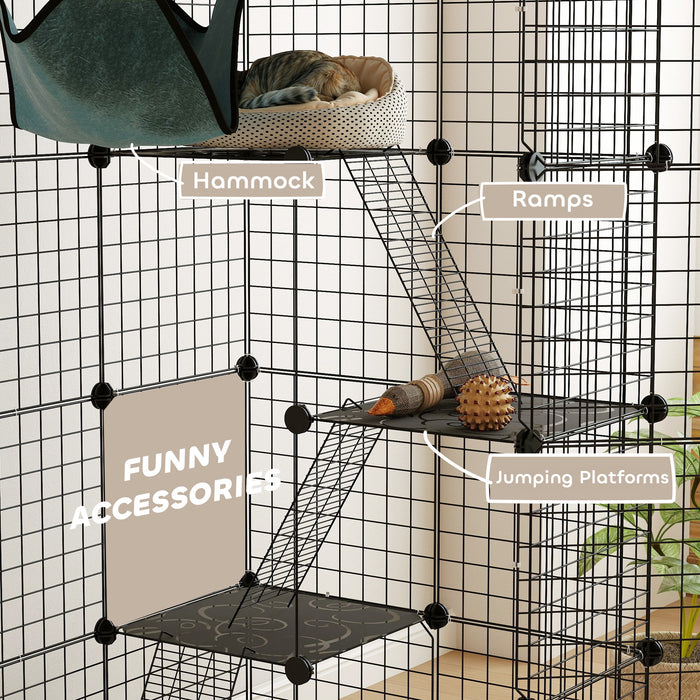 Large 4 Tier DIY Cat Cage with Hammock Ramps and 5 Doors for Indoor Use by PawHut