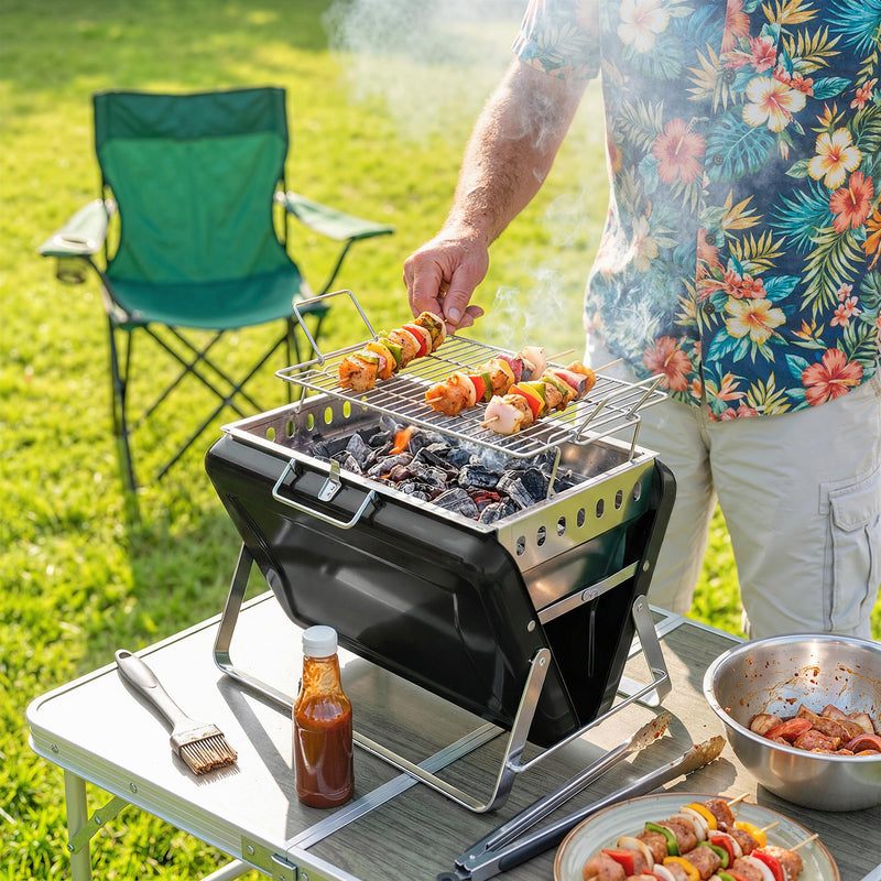 Portable Charcoal BBQ Grill for Easy Outdoor Cooking and Picnics Black