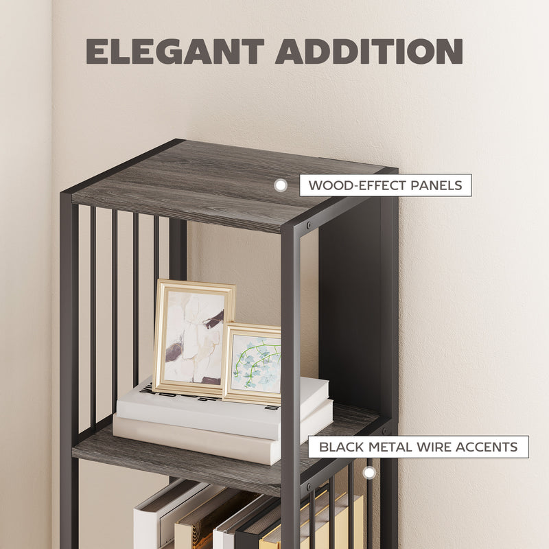 5 Tier Industrial Style Bookshelf with Sturdy Steel Frame for Home or Office, Grey
