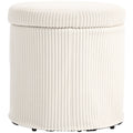 Beige 40cm Round Corduroy Storage Ottoman with Removable Lid and Legs for Living Room or Bedroom by HOMCOM Homcom