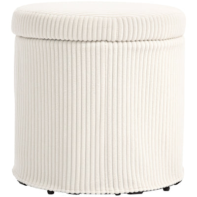 Beige 40cm Round Corduroy Storage Ottoman with Removable Lid and Legs for Living Room or Bedroom by HOMCOM Homcom