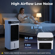 Portable Air Cooler with Fan and Humidifier for Quiet Room Cooling | Remote Control  | White Homcom