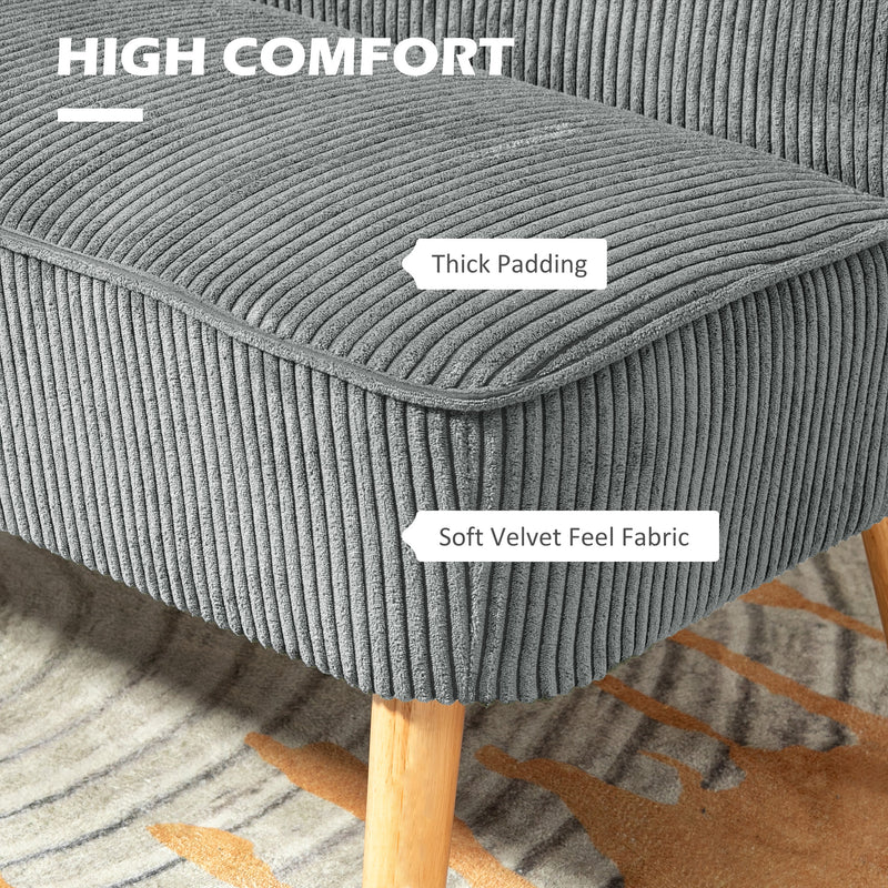 Modern Double Seat Grey Corduroy Sofa with High Back and Wood Frame for Small Spaces