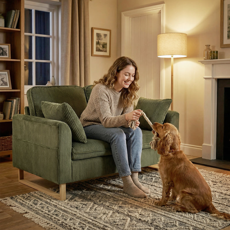 Armchair with Supportive Cushion and Soft Corduroy Upholstery for Relaxing Evenings Dark Green AOSOM