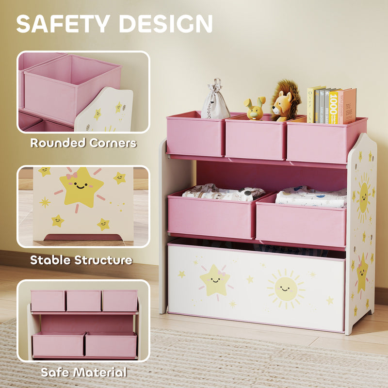 3 Tier Kids Toy Storage Unit with 6 Removable Bins Ideal for Bedroom or Playroom Pink 63 x 30 x 66cm
