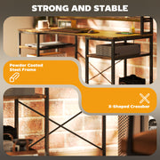 Rustic Brown Computer Desk with Power Outlets LED Lights and Hutch by HOMCOM