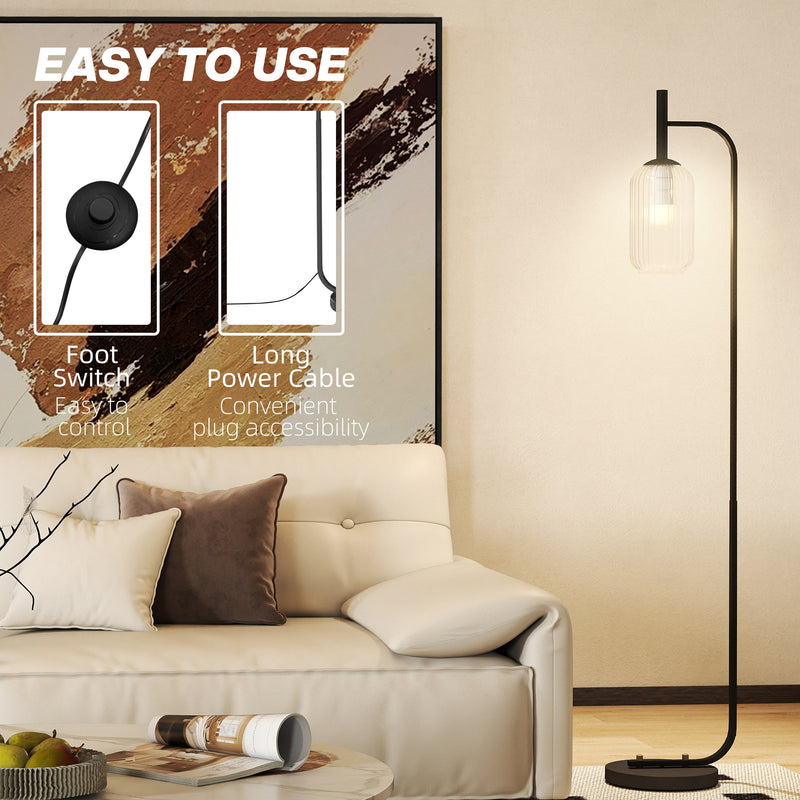 Modern Black Floor Lamp with Glass Shade and Foot Switch for Living Room or Bedroom
