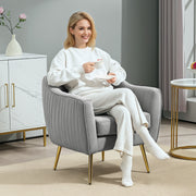 Grey Velvet Shell Back Accent Chair with Gold Legs and Padded Seat by HOMCOM