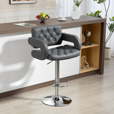 Adjustable Swivel Bar Stool with Backrest Armrests and Footrest for Kitchen Island Grey