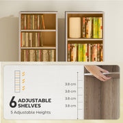 Narrow Wooden CD Storage Tower With Adjustable Shelves For Home Office Natural AOSOM