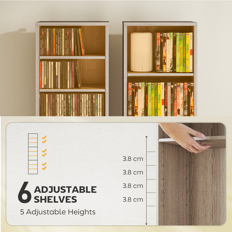 Narrow Wooden CD Storage Tower With Adjustable Shelves For Home Office Natural AOSOM