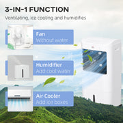 Portable Evaporative Air Cooler with 15L Tank Remote Control and Timer for Home Office, White