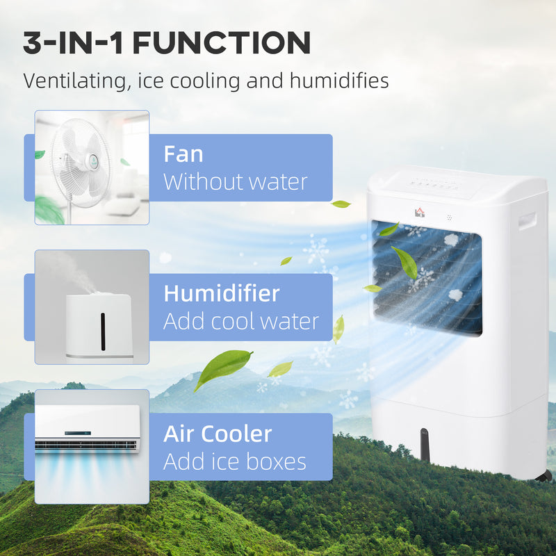 Portable Evaporative Air Cooler with 15L Tank Remote Control and Timer for Home Office, White