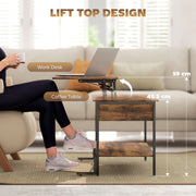 Lift Top Coffee Table With Hidden Storage Shelf For Living Room, Rustic Brown