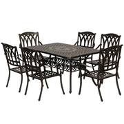Seven Piece Cast Aluminium Garden Dining Set in Bronze Tone by Outsunny