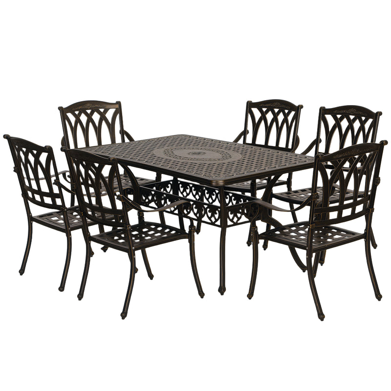 Seven Piece Cast Aluminium Garden Dining Set in Bronze Tone by Outsunny