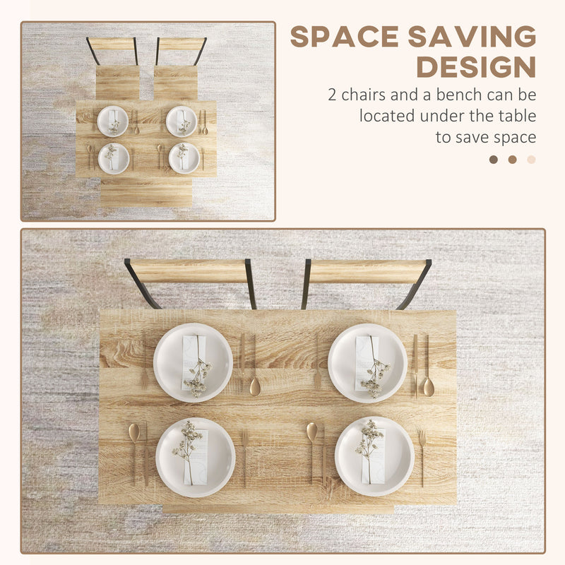 4 Seater Dining Table Set With Chairs And Bench Ideal For Family Meals Natural Wood Effect