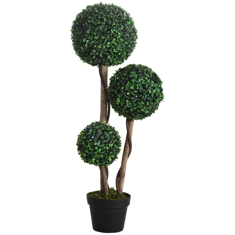Artificial Boxwood Topiary Tree 90cm Dark Green in Pot for Indoor Outdoor Decor by HOMCOM