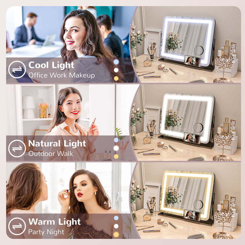 LED Light Tabletop Makeup Mirror with Adjustable Brightness Ideal for Dressing Tables, White