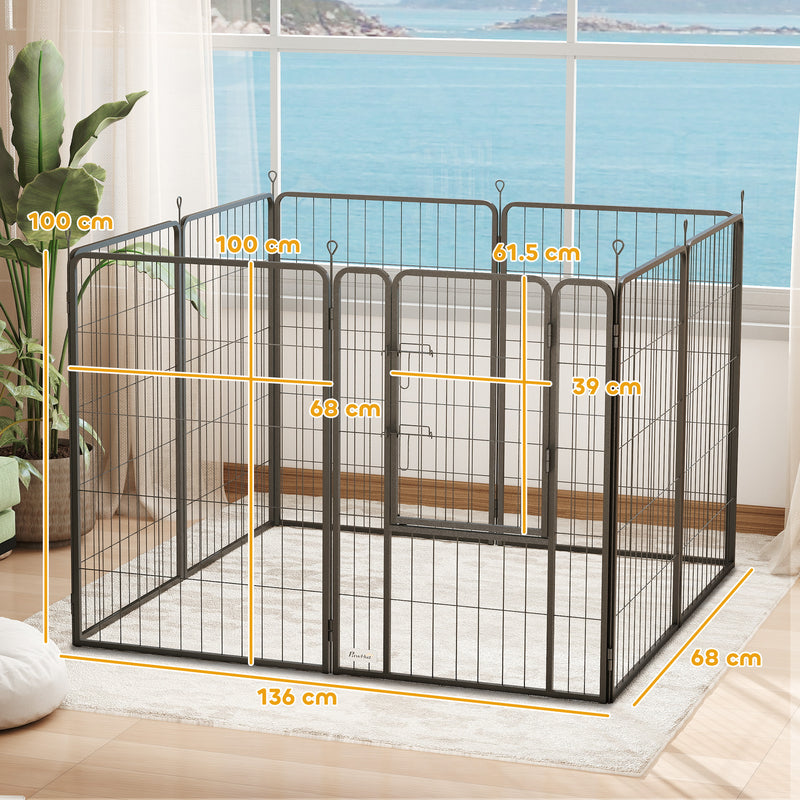8 Panel Heavy Duty Dog Playpen with Door for Large Dogs 100cm High Indoor Outdoor by PawHut