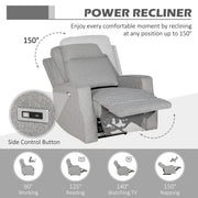 Electric Reclining Armchair with USB Charging Port and Footrest for Relaxing Grey