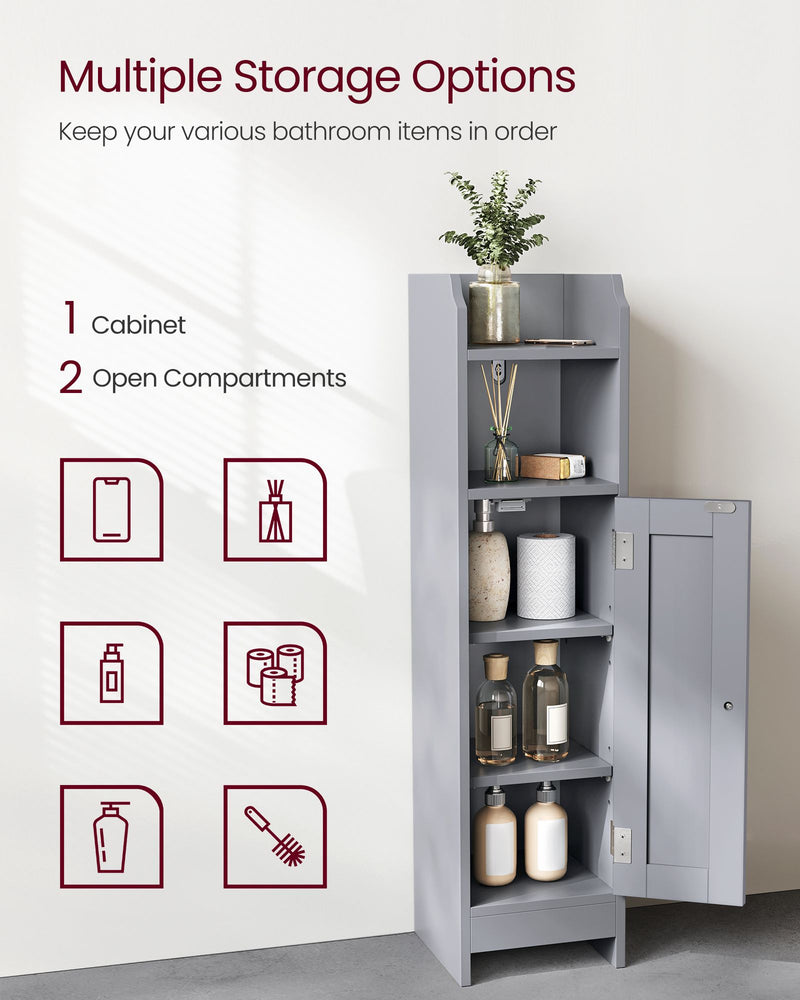 Slim Freestanding Bathroom Cabinet with Storage Shelves and Door for Small Spaces by Vasagle
