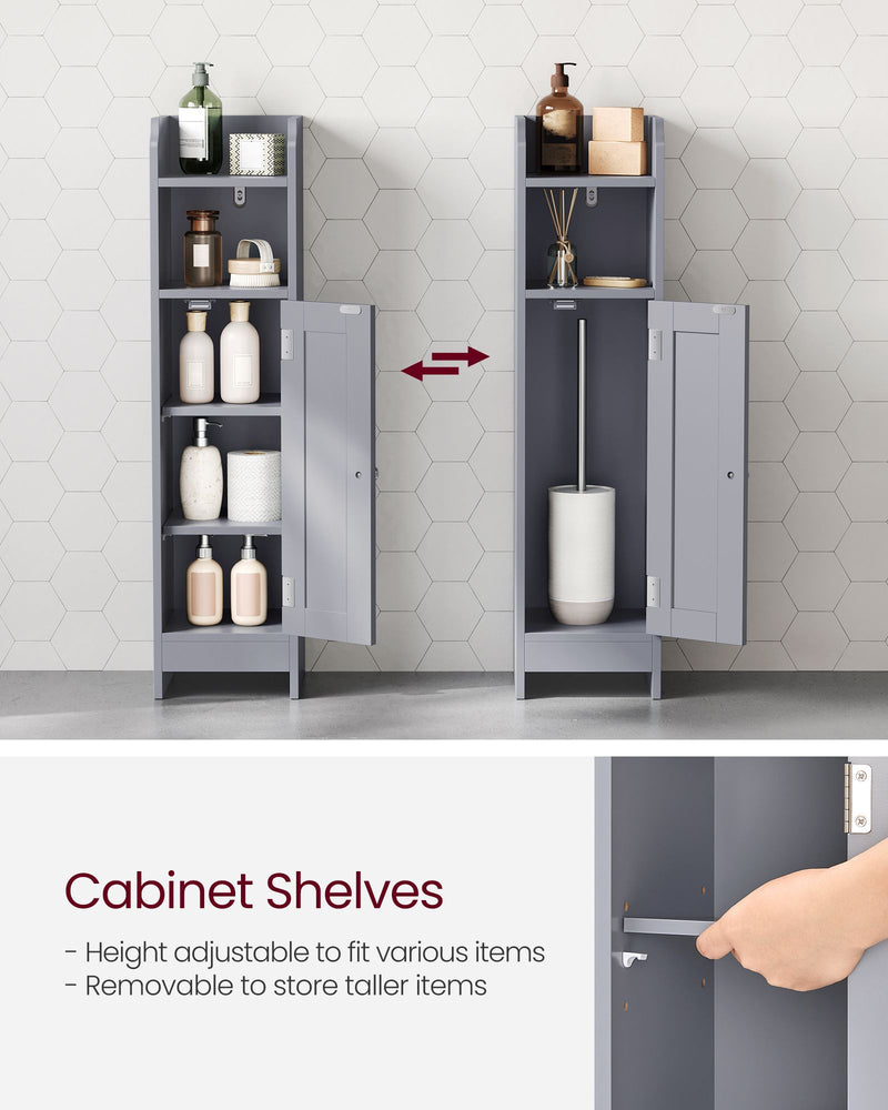Slim Freestanding Bathroom Cabinet with Storage Shelves and Door for Small Spaces by Vasagle