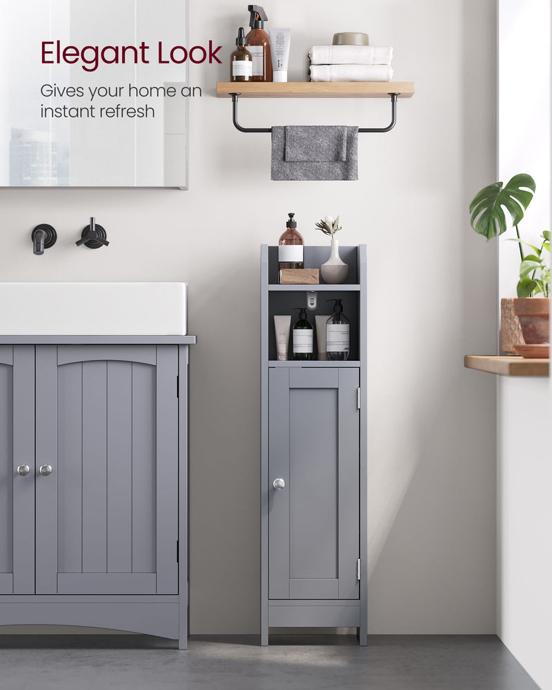Slim Freestanding Bathroom Cabinet with Storage Shelves and Door for Small Spaces by Vasagle