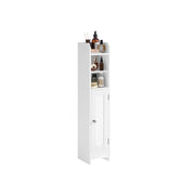 Slim White Bathroom Storage Cabinet with Door and Shelves for Small Spaces by Vasagle