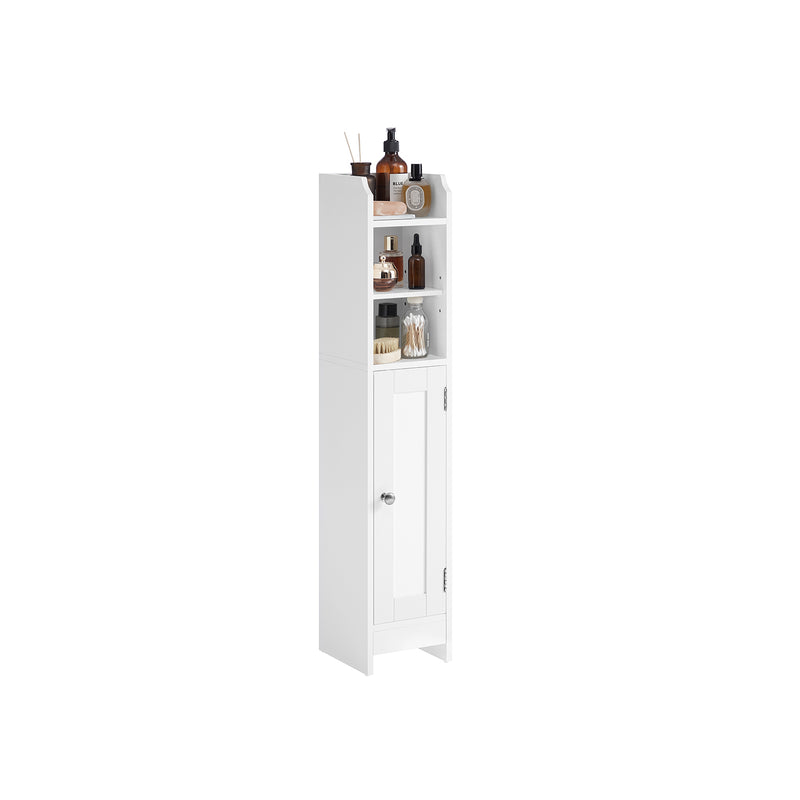 Slim White Bathroom Storage Cabinet with Door and Shelves for Small Spaces by Vasagle