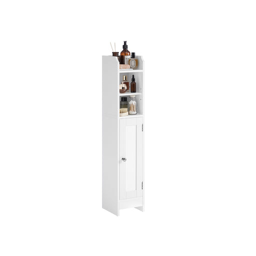 Slim White Bathroom Storage Cabinet with Door and Shelves for Small Spaces by Vasagle