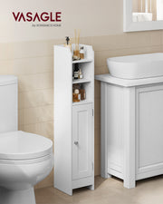 Slim White Bathroom Storage Cabinet with Door and Shelves for Small Spaces by Vasagle