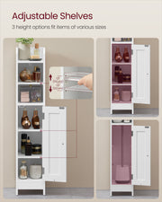 Slim White Bathroom Storage Cabinet with Door and Shelves for Small Spaces by Vasagle