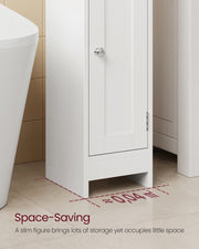 Slim White Bathroom Storage Cabinet with Door and Shelves for Small Spaces by Vasagle