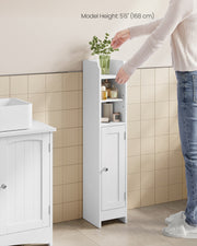 Slim White Bathroom Storage Cabinet with Door and Shelves for Small Spaces by Vasagle