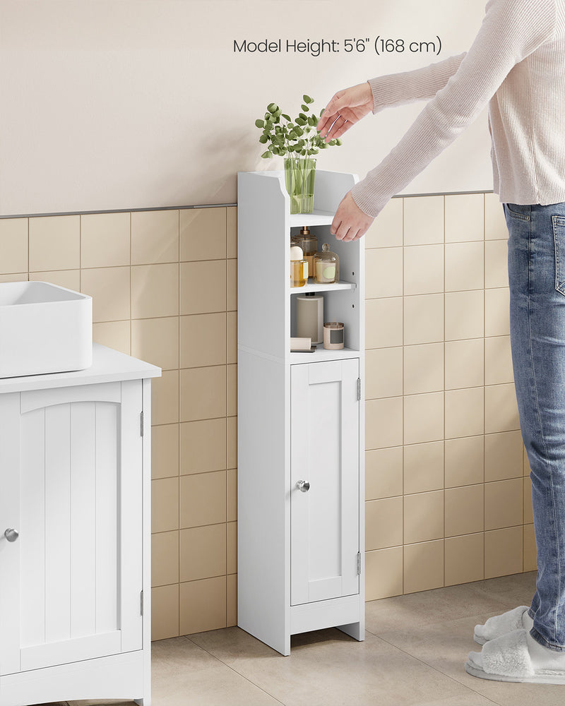 Slim White Bathroom Storage Cabinet with Door and Shelves for Small Spaces by Vasagle