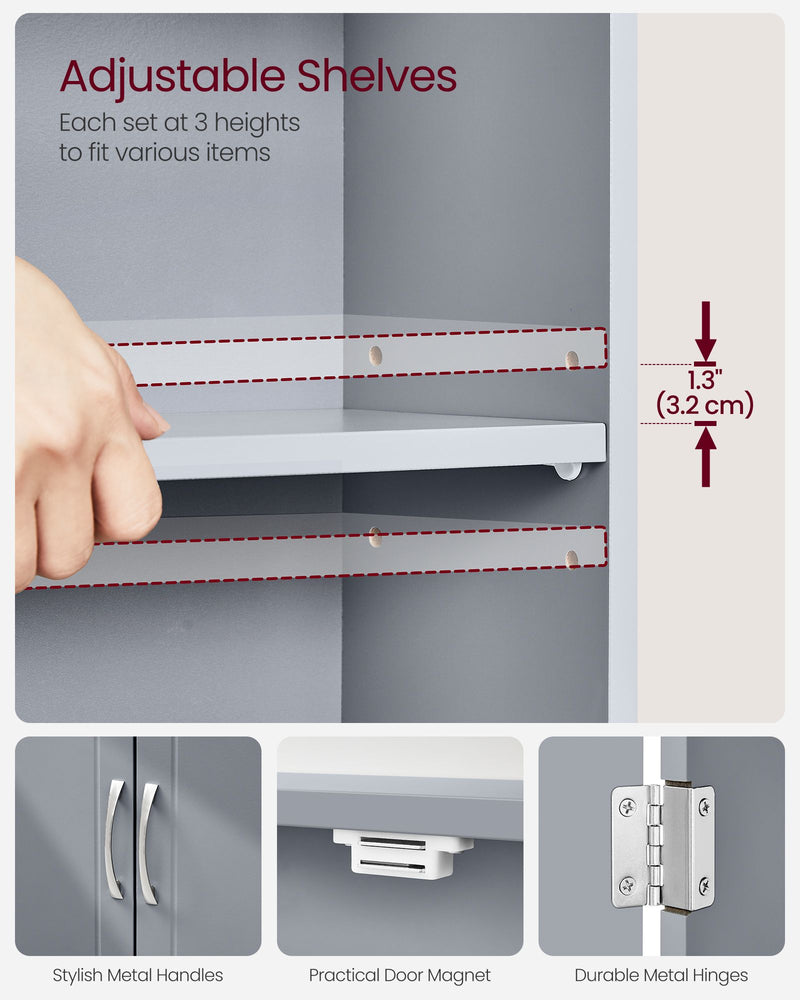 Wall Mounted Bathroom Cabinet with Adjustable Shelves in Dove Grey by Vasagle