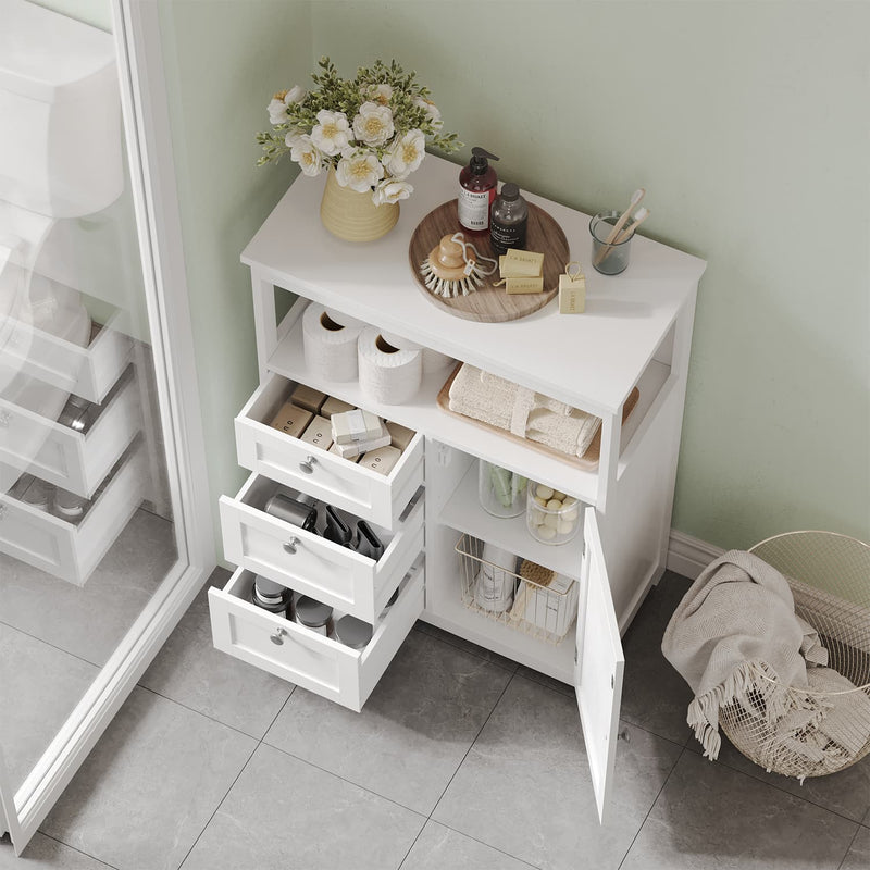 White Bathroom Floor Cabinet with 3 Drawers Freestanding Storage Unit by Vasagle