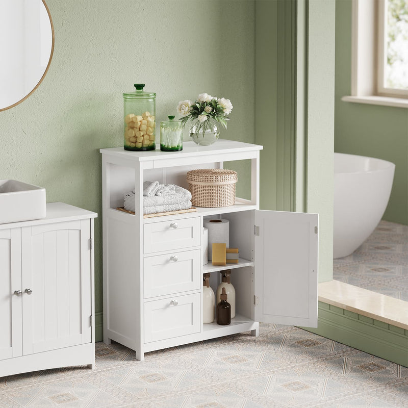 White Bathroom Floor Cabinet with 3 Drawers Freestanding Storage Unit by Vasagle
