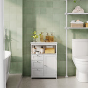 White Bathroom Floor Cabinet with 3 Drawers Freestanding Storage Unit by Vasagle