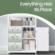 White Bathroom Floor Cabinet with 3 Drawers Freestanding Storage Unit by Vasagle