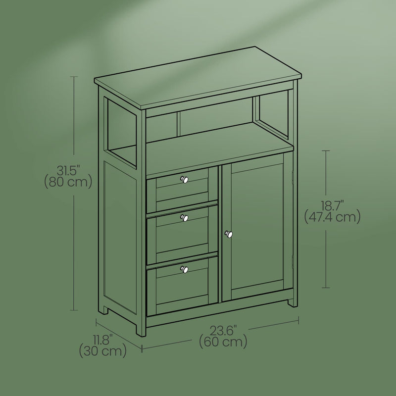 White Bathroom Floor Cabinet with 3 Drawers Freestanding Storage Unit by Vasagle