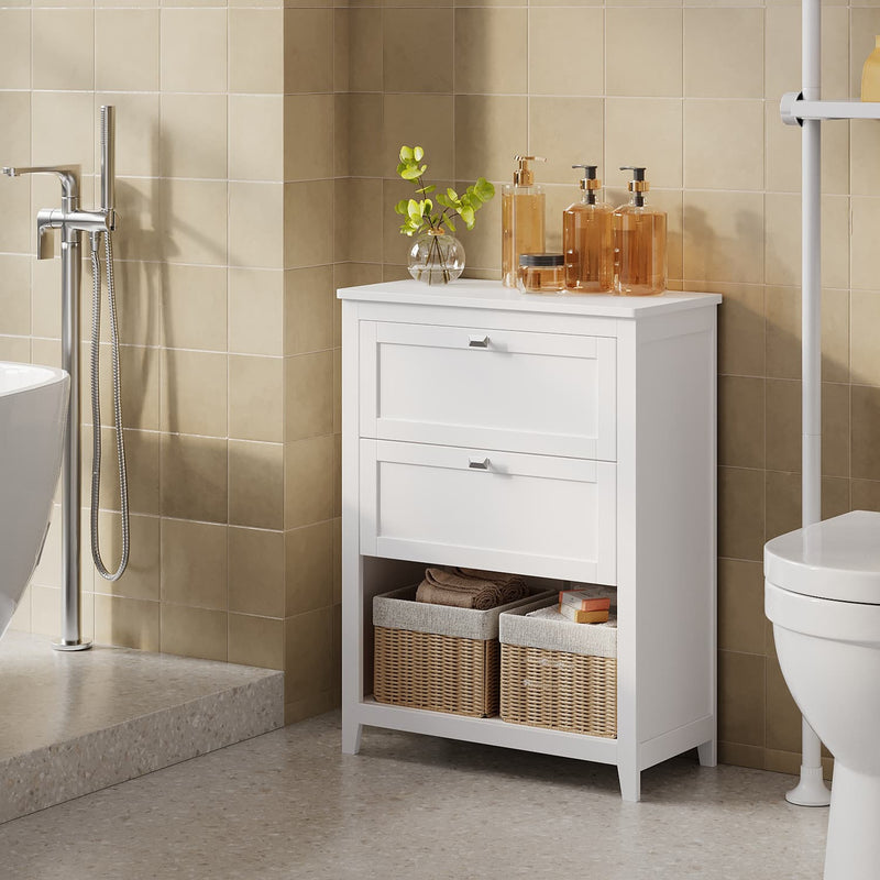 White Bathroom Storage Cabinet with 2 Drawers and Removable Baskets by Vasagle
