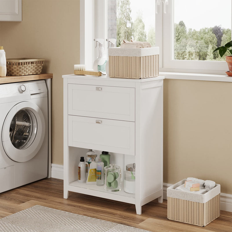 White Bathroom Storage Cabinet with 2 Drawers and Removable Baskets by Vasagle
