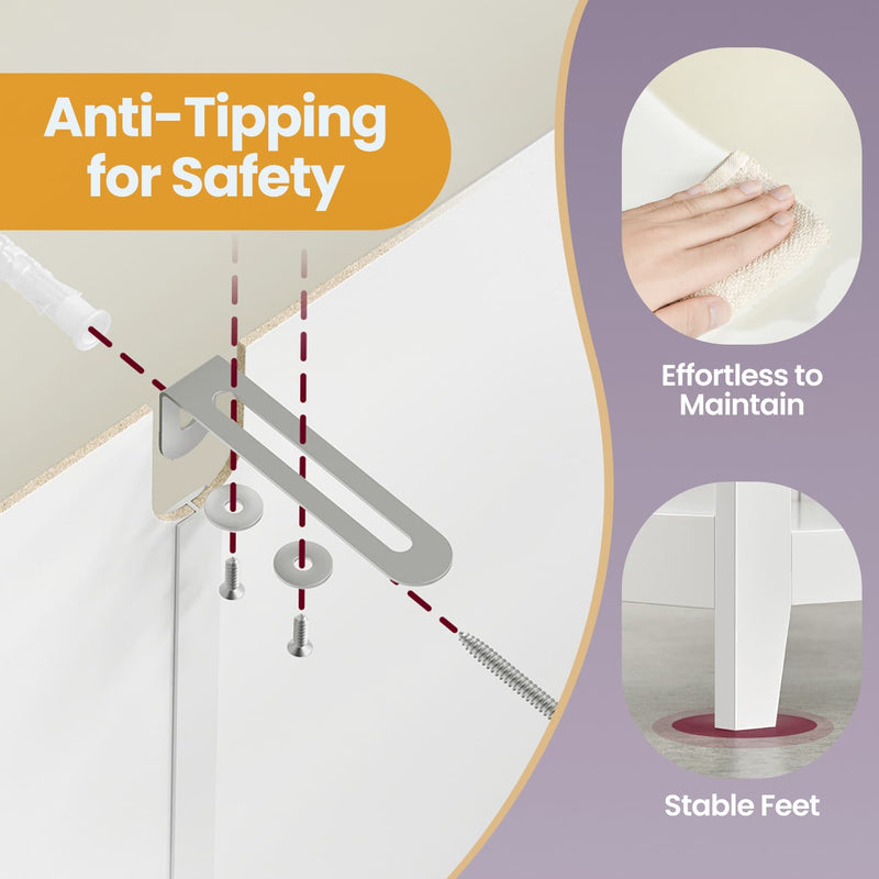 White Bathroom Storage Cabinet with 2 Drawers and Removable Baskets by Vasagle