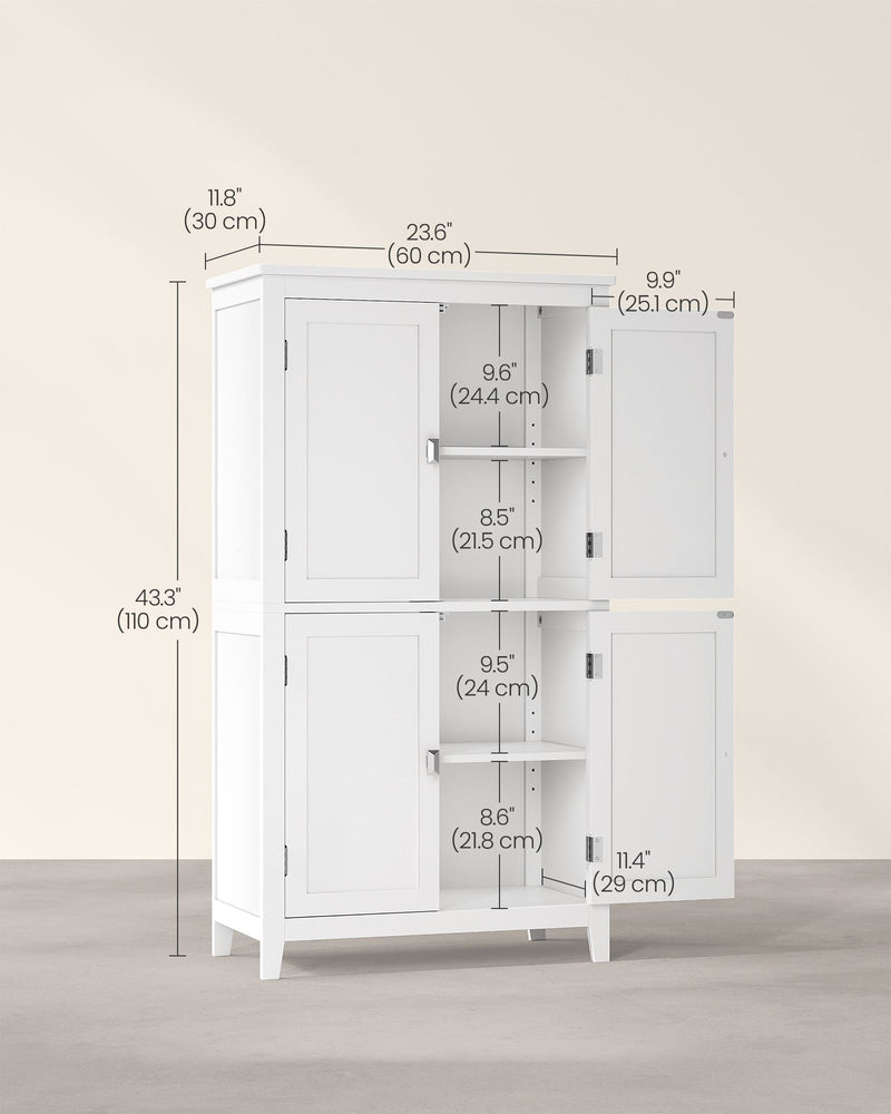 Freestanding Storage Cabinet with 4 Doors and Adjustable Shelves for Home Organisation by Vasagle