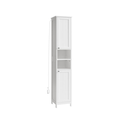 Slim White Bathroom Cabinet with LED Lighting and Storage Shelves by Vasagle