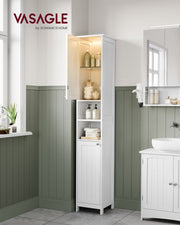 Slim White Bathroom Cabinet with LED Lighting and Storage Shelves by Vasagle