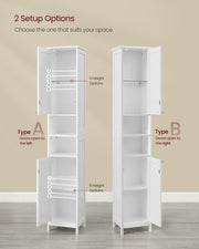 Slim White Bathroom Cabinet with LED Lighting and Storage Shelves by Vasagle