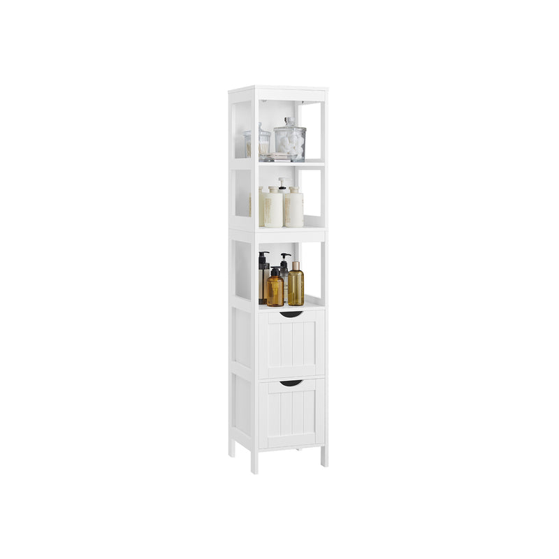 Tall Slim Bathroom Storage Cabinet with Shelves and 2 Drawers in White by Vasagle, 30x30x141.5cm